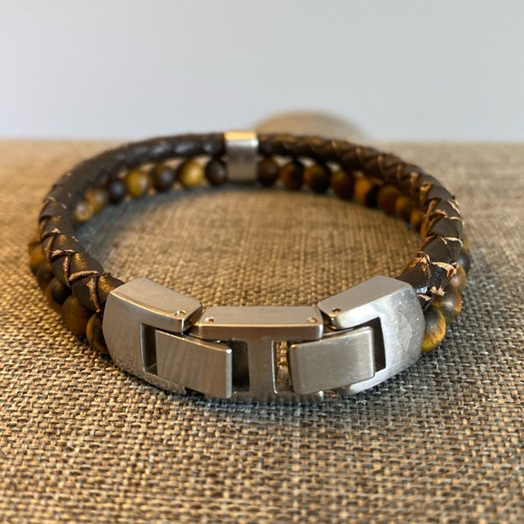 Fossil Double: Braided Leather  and Bead Bracelet - Picture 2 of 4